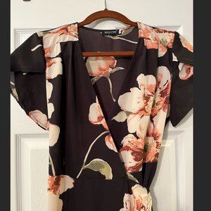 Floral Black & Pink Wrap Dress